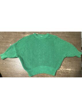 Banana Republic Women Small Kelly Green Chunky Rib Knit Sweater Crew Neck Cotton